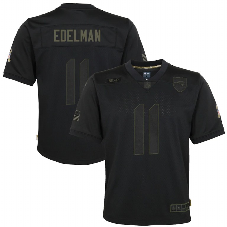 NFL New England Patriots #11 Julian Edelman Nike Youth 2020 Salute to Service Game  Black jerseys->women nfl jersey->Women Jersey
